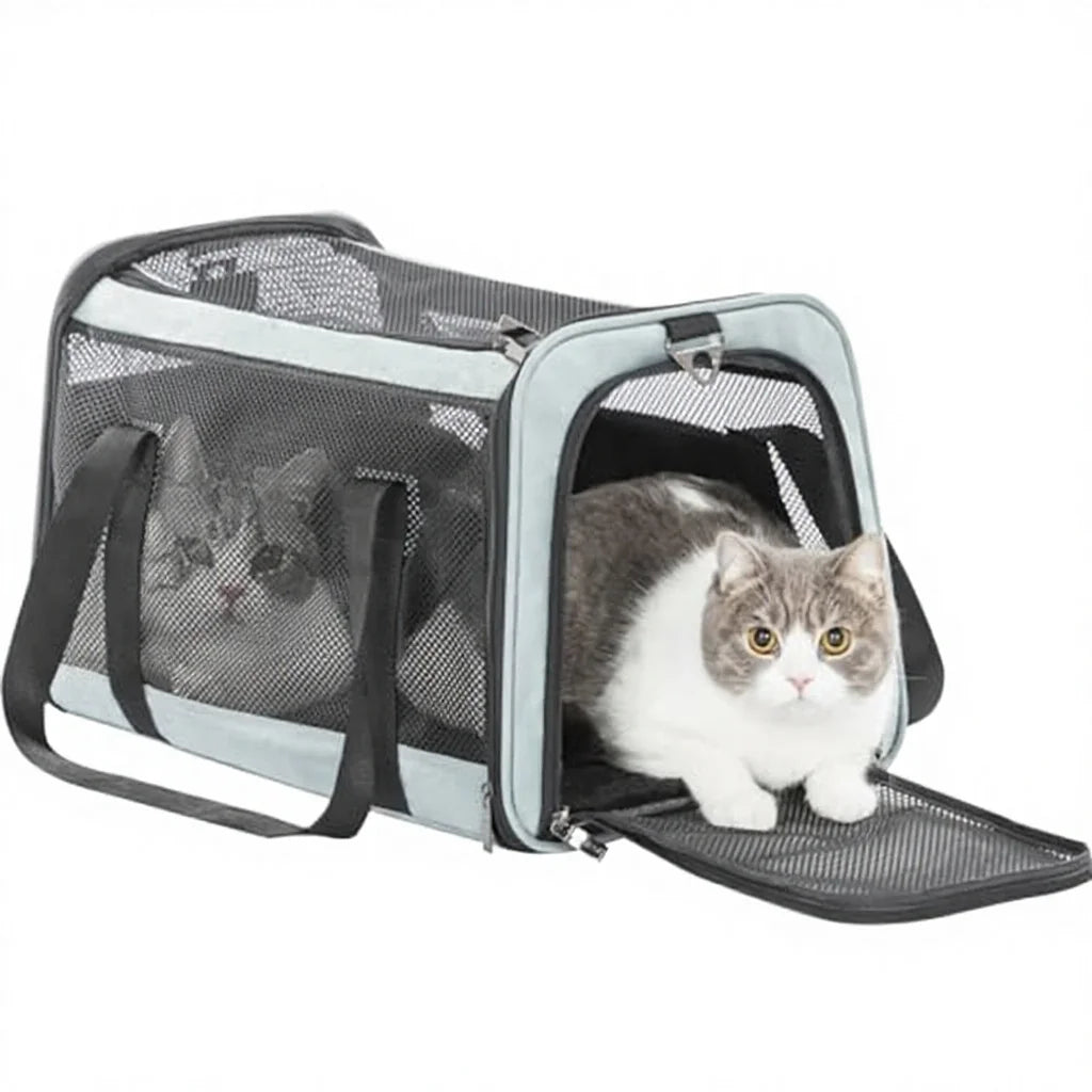 Escape-Proof Roomy Large Cat Car Carrier - 19"x12"x12", Gray